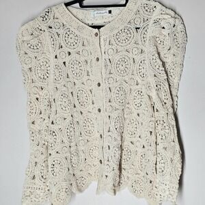 Shabby Tree Boho Western Crochet Lace Cardigan Puff Sleeve Ivory Womens 1X